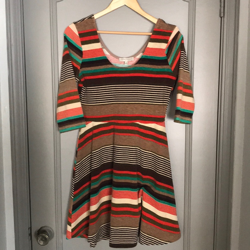 Young Threads -Fall Style Striped 3/4 Sleeve Dress